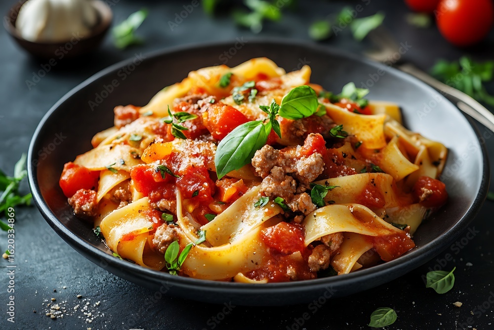 Pasta with Meat, Tomato Sauce and Herbs Pasta with Meat, Tomato Sauce and Herbs