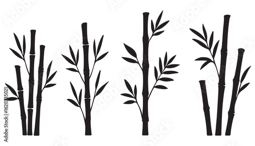 Bamboo Plant Silhouette Set Tropical Nature Botany Icons

