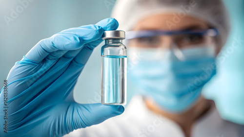 Scientist holding vaccine vial isolated on white background