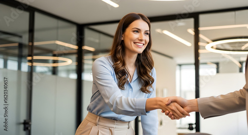 Confident Businesswoman Shaking Hands in Modern Office Free Download Confident Businesswoman Shaking Hands in Modern Office - GFXLoad