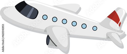 Art & Illustration "Cute Cartoon Airplane with Red Tail and Blue Window Details"
