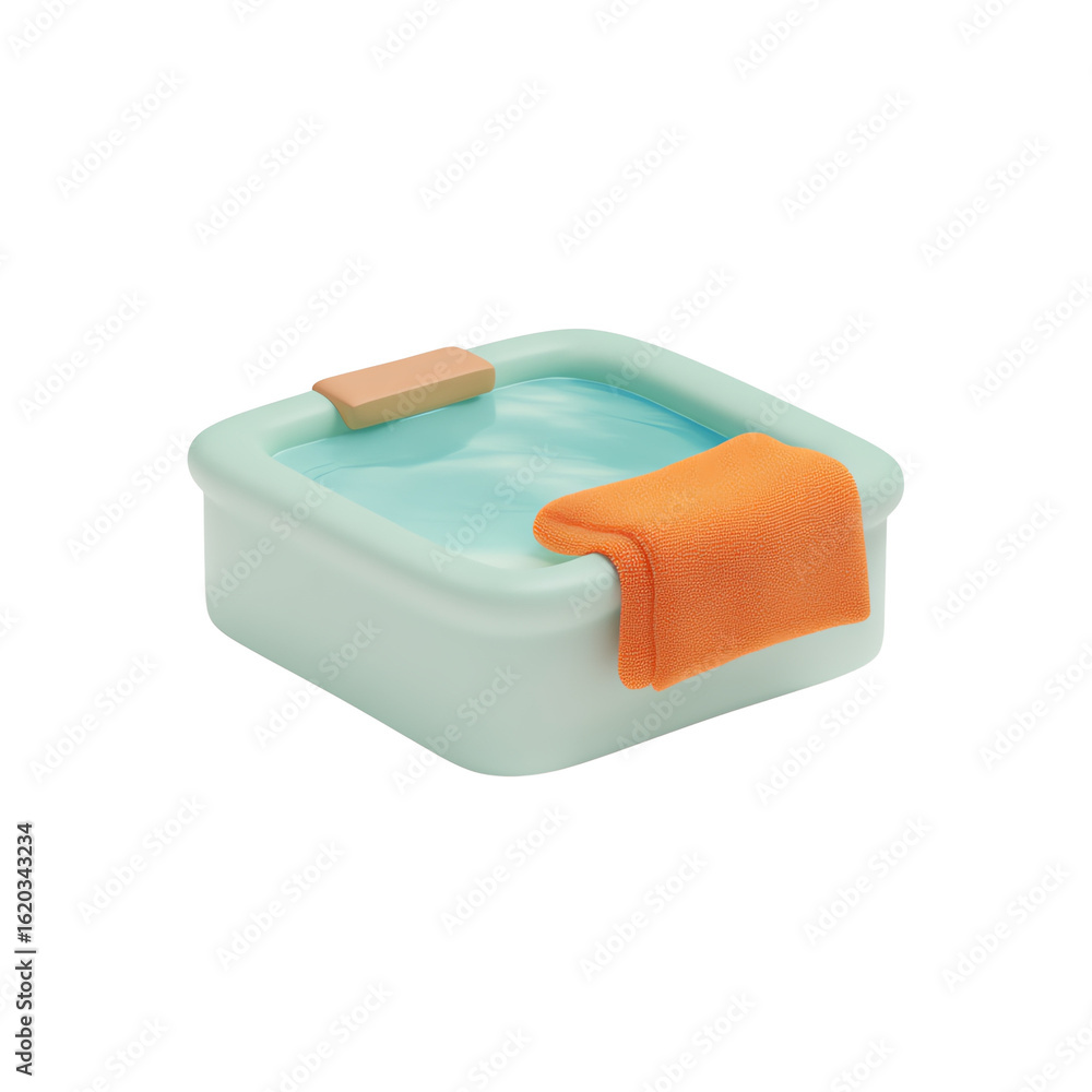 Obraz premium Pastel clay luxury plunge pool with folded towel on rim, isolated on white background
