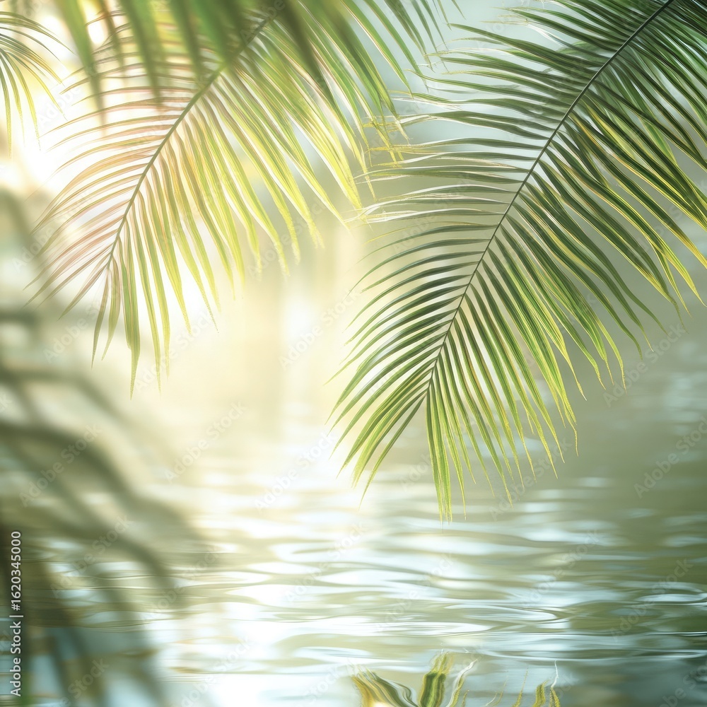 Fototapeta premium Vibrant tropical palms sway on a sun-drenched beach, capturing the essence of a perfect day