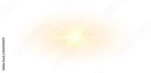 Yellow Star Flash with Sparkles .Soft Sun Glow PNG, Isolated Light Effect with Lens Flare, No Rays, Subtle Sunlight Vector for Transparent Background, Highlight, and Bright Design Projec