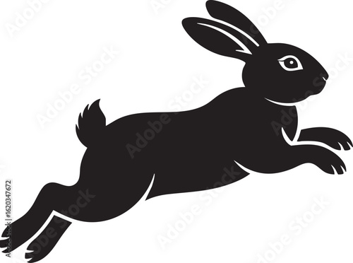 Elegant black silhouette of a leaping rabbit, perfect for Easter projects and spring designs