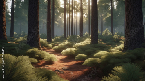Peaceful Pine Forest in Morning Light