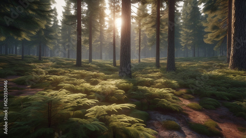 Peaceful Pine Forest in Morning Light