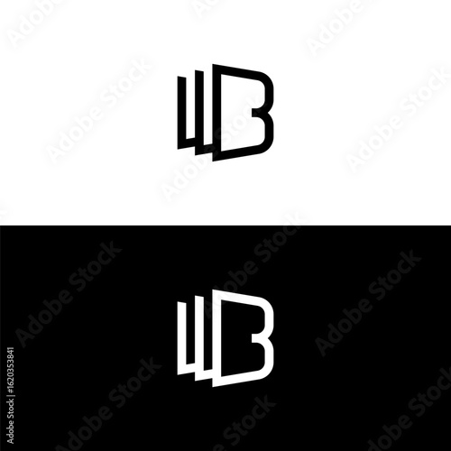 Letter B WB BW Logo Window Frame Symbol Parallel Layer Stacked Element Vector Design Template
