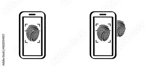 Touch-id, mobile finger print icon. Cellphone password access id verification. Fingerprint security identification. Biometric sensor. Digital, online on mobile phone or smartphone finger print secure.