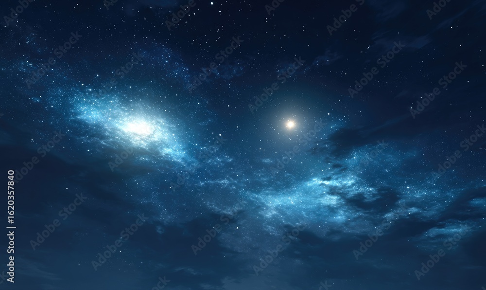 Naklejka premium Deep space, starry night sky, cosmic clouds