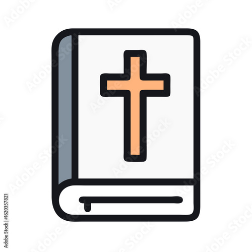 Vector illustration of a Holy Bible icon with outlined Christian cross