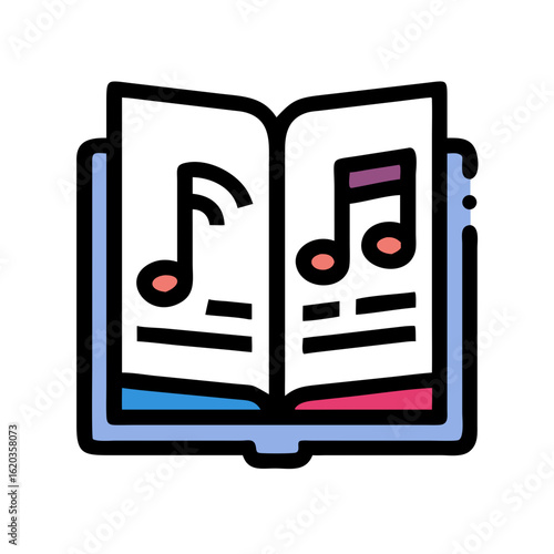 Colorful Music Book with Notes, Melody, and Artistic Design Illustration