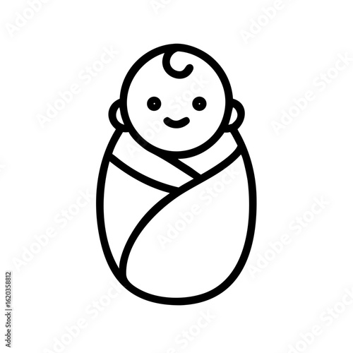 Happy baby swaddled in blanket with smiling face outline  