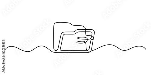 Continuous one line drawing of a folder. Outline documents background icon. Saving securities vector icon. Isolated on white background vector illustration