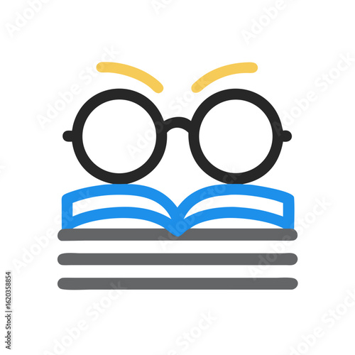 Smart learning icon with glasses resting on books, minimalist vector style