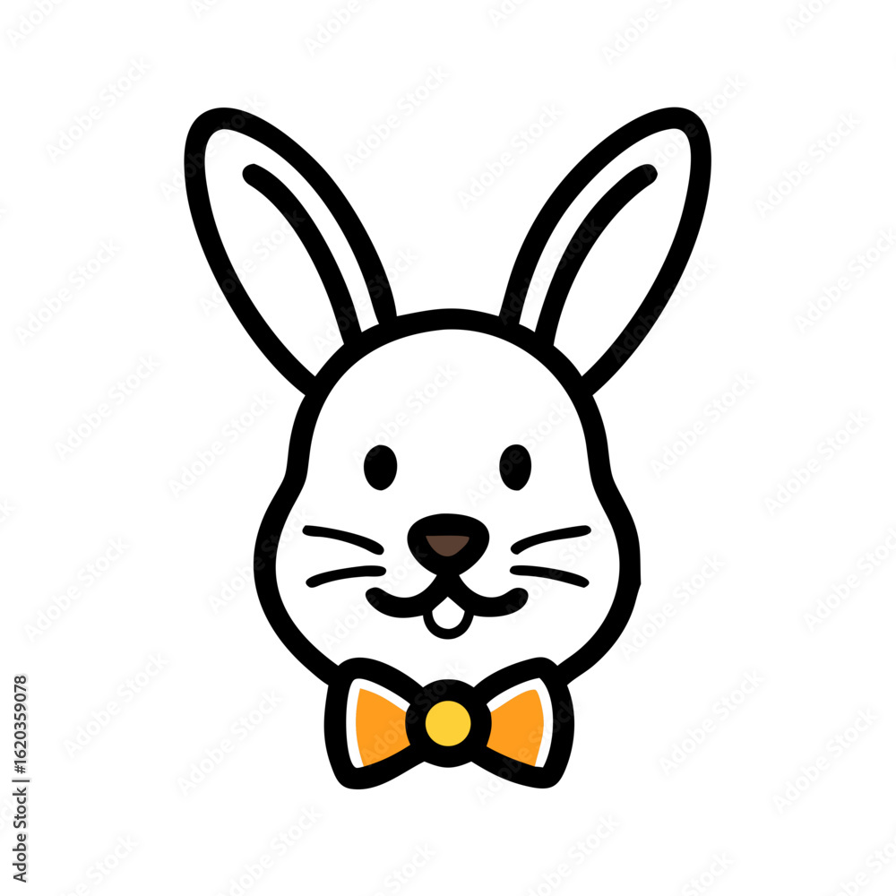 Obraz premium Cartoon white rabbit head wearing a bow tie on a white background
