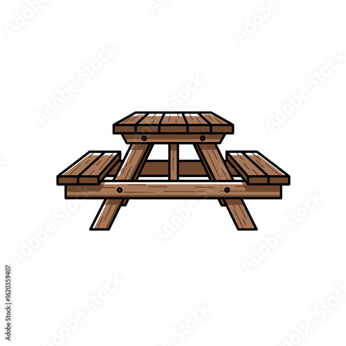 Illustration of a wooden picnic table