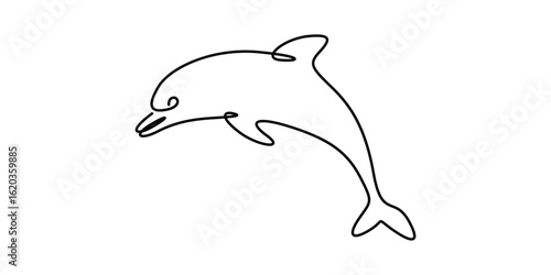 Continuous one line drawing of dolphin. Minimalist single line outline dolphin icon. Doodle vector illustration
