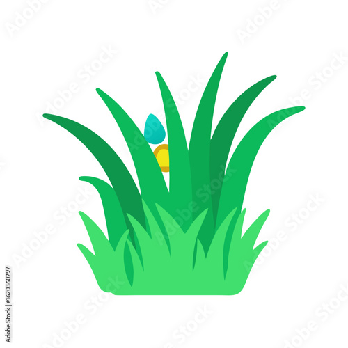 Easter egg hunt clip art depicting eggs hidden in green grass