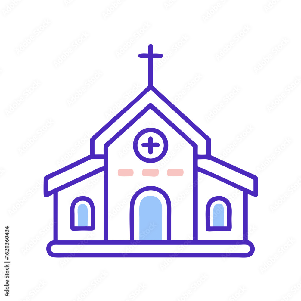 Simple minimalist church icon design in blue and white with cross Simple minimalist church icon design in blue and white with cross