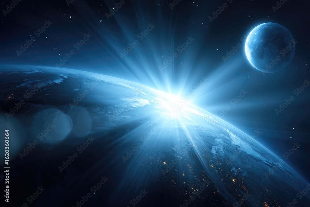 Fototapeta premium Earth, moon, sunrise from space