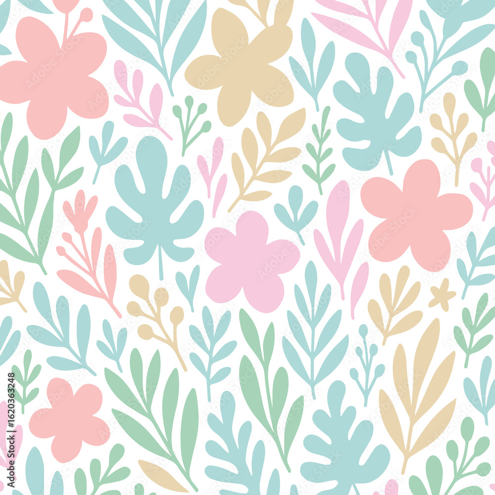 Fototapeta premium Exotic hand drawn flowers, pattern with floral for fabric, textiles, clothing, wrapping paper, cover, banner, home decor, abstract background. Vector illustration.