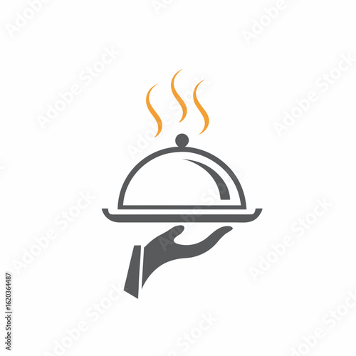 Elegant food serving logo with steam vector design.