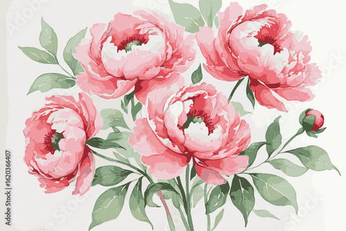 Watercolor Pink Peonies Floral Illustration