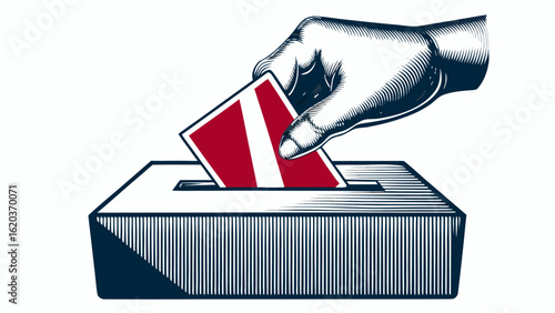 First national election day red ballot box with a paper for a political symbol