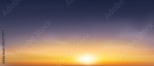 Sunset,Sky clouds over sea in Autumn Evening in Blue,Orange,Yellow Sunlight and Background,Horizon Nature landscape dusk sky with sun dawn in summer,Vector Horizon morning sunrise by beach