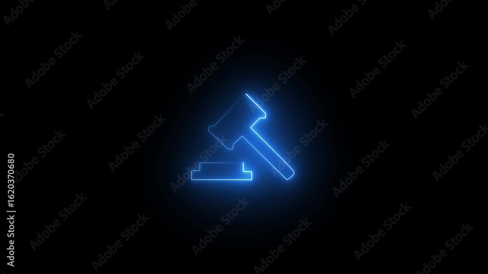 neon lune Gavel, law neon icon. Elements of Law  Justice set. Simple icon for websites, web design, mobile app, info graphics.4k motion video