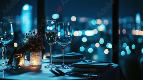 Romantic dinner overlooking a city at night
