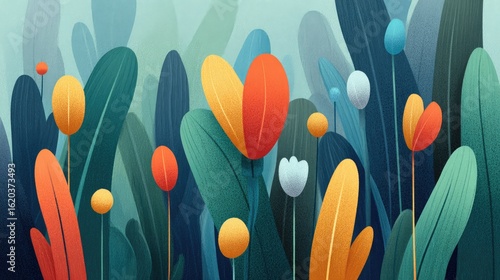 Vibrant floral arrangement nature scene digital illustration colorful plants close-up view modern art concept for nature enthusiasts