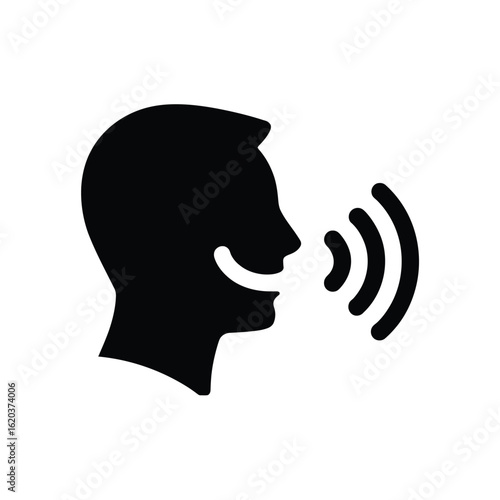 Silhouette of a person speaking with sound waves emanating