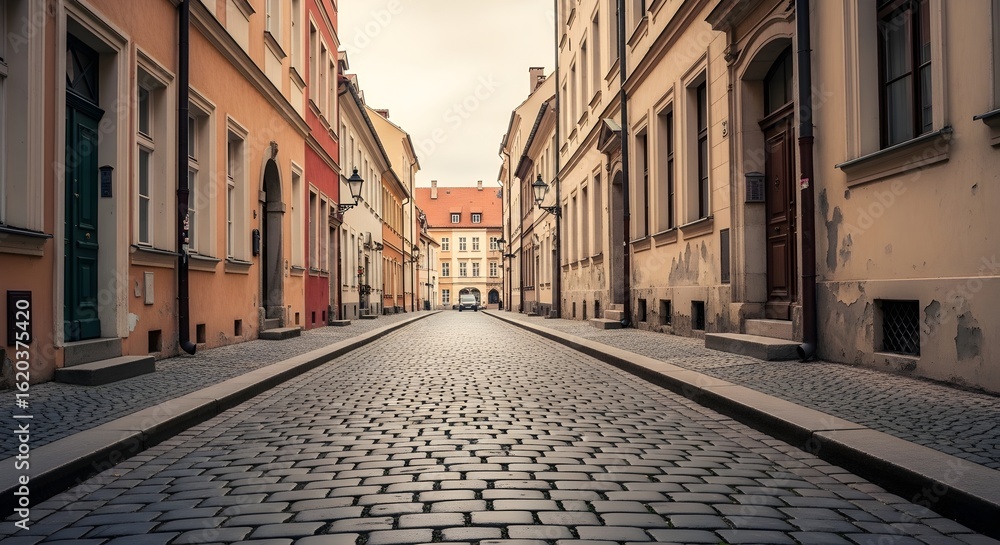 Obraz premium Cobblestone Street: European Architecture, Charming Old Town Alleyway, Cityscape Photography