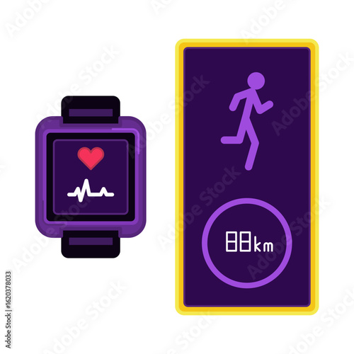 Smart fitness tracker and running distance monitor – flat vector illustration. 