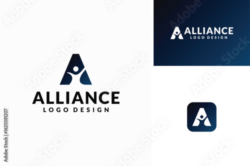 Initial Letter A with Human Figure silhouette in the middle as negative space logo design