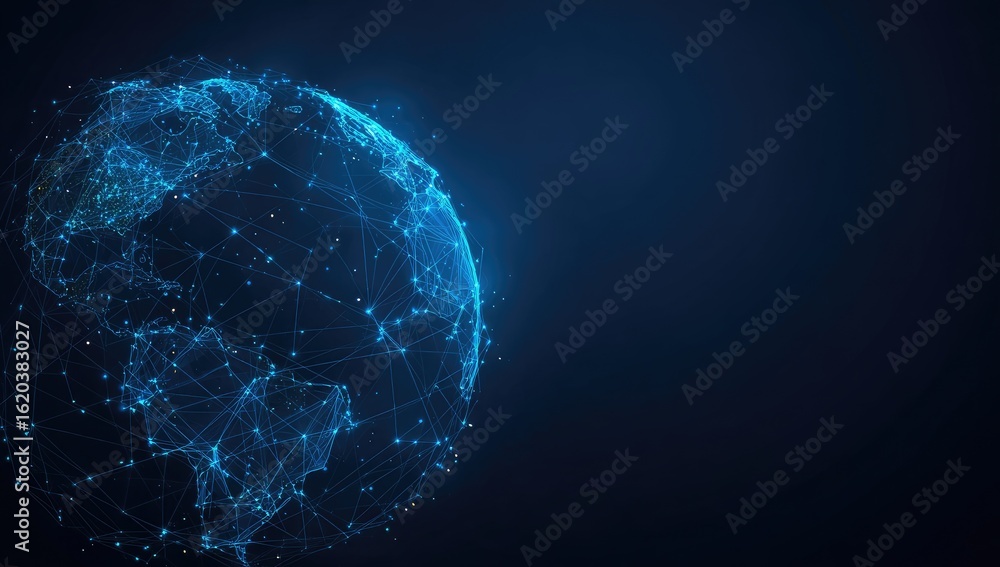 Obraz premium Abstract globe, connected by lines. Global network, digital, and technology