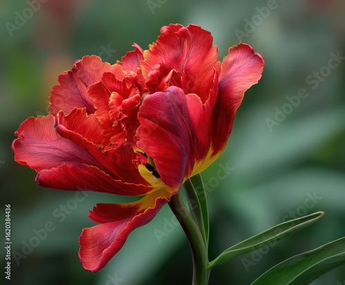 Red parrot tulip, tulipa rococo in flower, in the wild