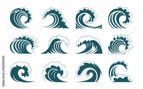 Ocean Waves Vector Set: Dynamic Sea Water, Surfing & Beach Elements for Nautical Designs