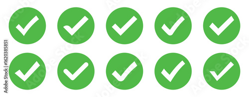 Vector of Green check mark, isolated tick symbols, checklist signs, and an approval badge. Flat and modern checkmark design, vector illustration.