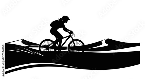 Adventurous Woman Riding Mountain Bike on Desert Trail