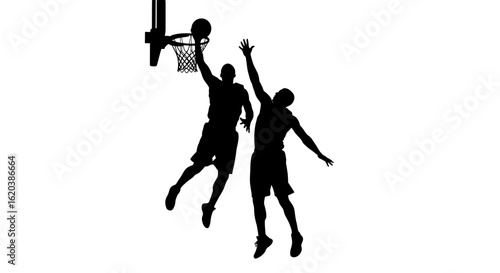 Dynamic Two Basketball Players Engaged in Intense Action