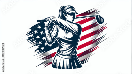 Cartoon vector art of an American football player and fan with a grunge flag ribbon