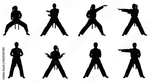 Diverse Adults Practicing Taekwondo & Warming Up for Martial Arts Training