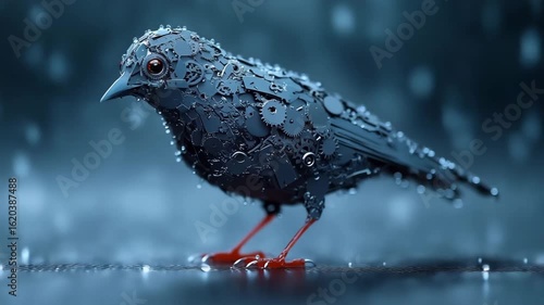 Steampunk Bird: Mechanical Avian in Rain, Cinematic 4K Loop