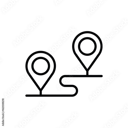 Two location pointers connected by a winding line