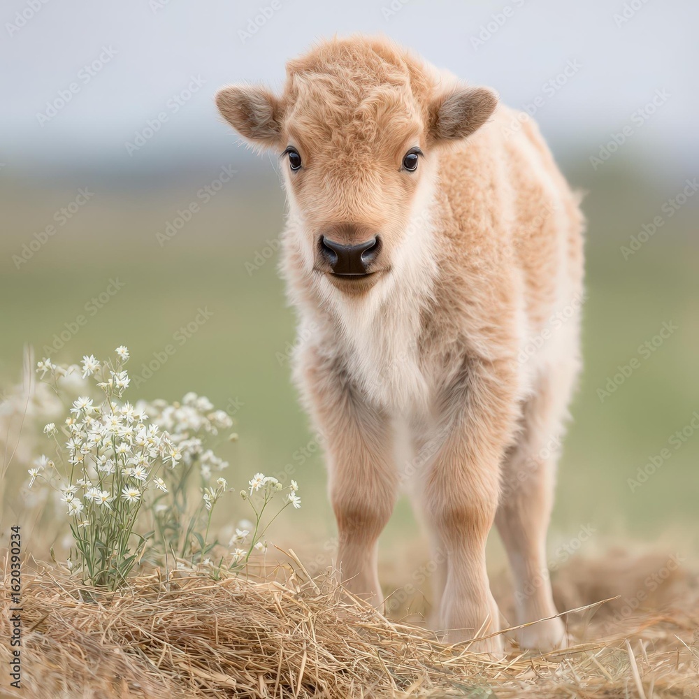 Obraz premium Adorable White Bison Calf Portrait