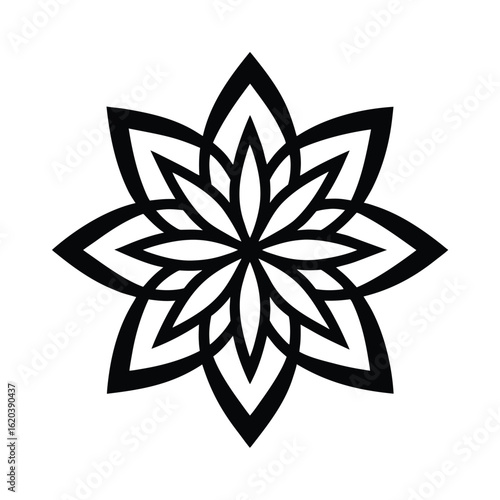 Modern Monoline Flower Pattern with Rotating Symmetry Design for Backgrounds and Textiles