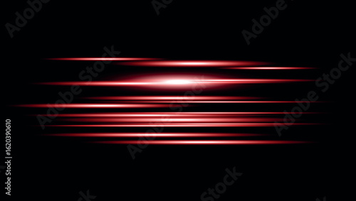 Glowing red speed motion light effect on black background for technology or sci-fi graphic design	